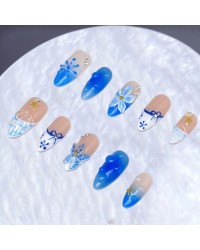 Popular colorful hand-pinched flowers press on nails