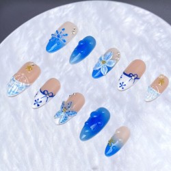 Popular colorful hand-pinched flowers press on nails