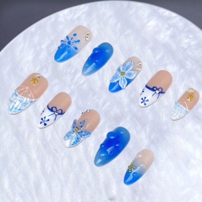 Popular colorful hand-pinched flowers press on nails
