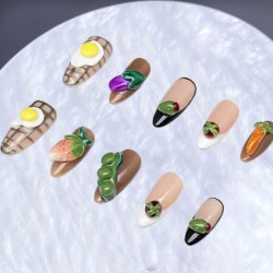 Hand-kneaded colorful fried eggs novelty and originality press on nails