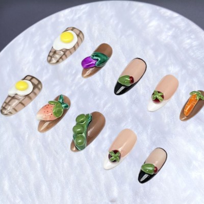Hand-kneaded colorful fried eggs novelty and originality press on nails