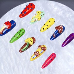Hand-Pinched Colorful Mushrooms Novelty and Original Press on Nails