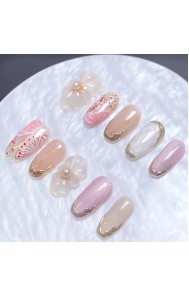 Hand-painted filigree flower liquid metal press on nails