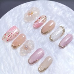 Hand-painted filigree flower liquid metal press on nails